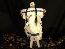 10.5" NATIVE AMERICAN ALL SOFT LEATHER DOLL, LOTS OF BEADING, HAIR BRAIDS, MONTANA